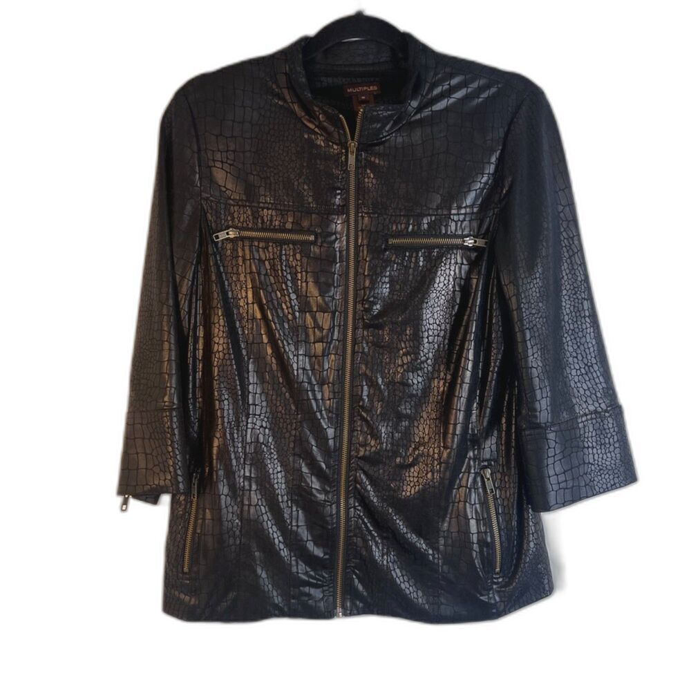 Multiples Faux Leather Faux Crocodile Zip Up Edgy Jacket Size MD‎ Punk Grunge